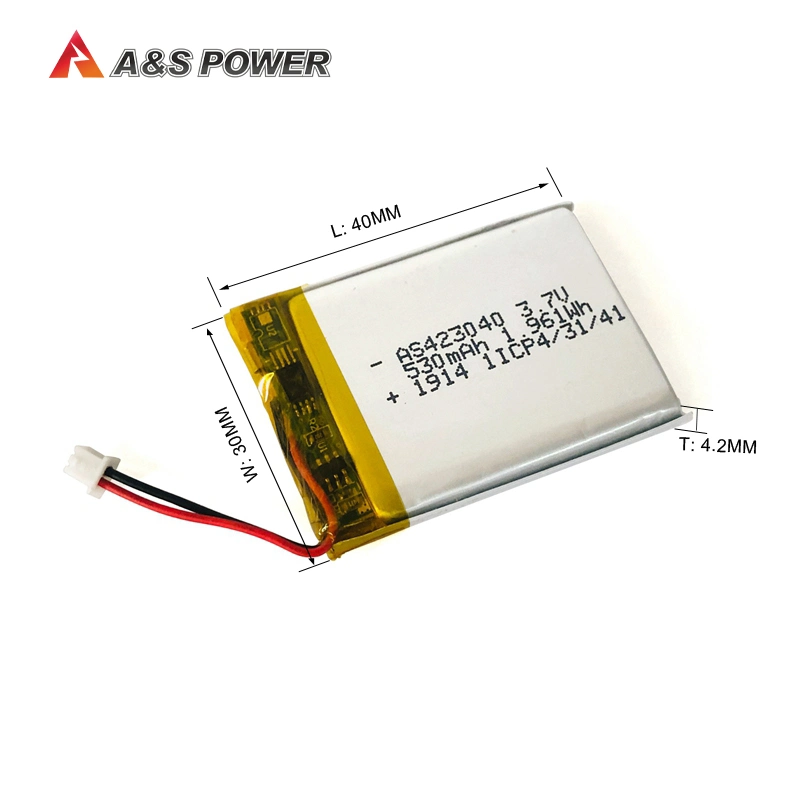 As423040 4mm Thickness 3.7V Ultra Thin Lipo Battery 530mAh Li-Polymer Battery